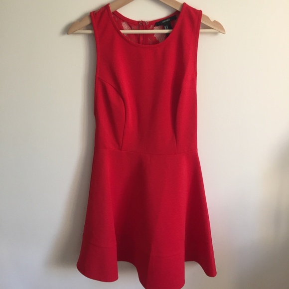 FOREVER 21 Red Ribbed Sleeveless Lace Back Skater Dress - Picture 2 of 6